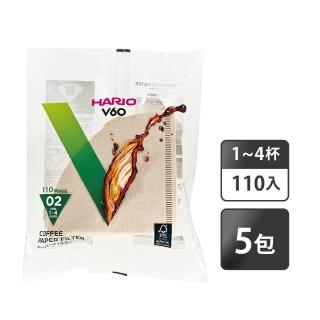 【HARIO】V60 無漂白02濾紙 1-4杯／110入x5包(VCF-02-110M)