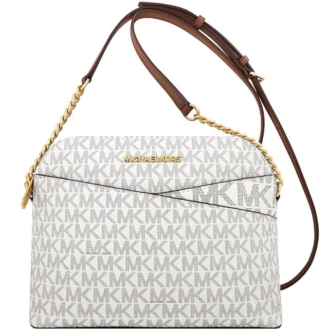 【Michael Kors】Jet Set Travel LOGO PVC鍊帶斜背包(象牙白色)