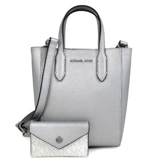 【Michael Kors】銀字防刮二合一手提/斜背小款兩用包(銀色)