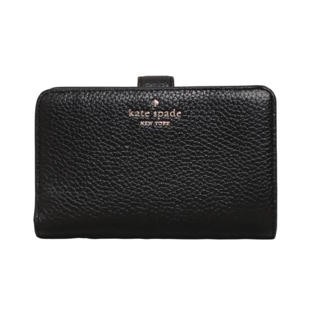 【KATE SPADE】LENA立體桃心荔枝紋皮革扣式中夾(質感黑)