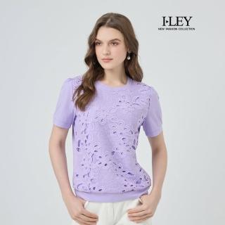 【ILEY 伊蕾】縷空蕾絲刺繡棉質上衣(淺紫；M-XL；1252261203)