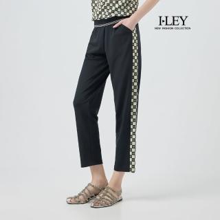 【ILEY 伊蕾】棋盤格拼接縮口九分長褲(深藍；M-2L；1252366401)