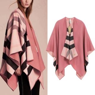 【BURBERRY 巴寶莉】經典格紋雙面兩用羊毛披肩/斗篷(多色選)