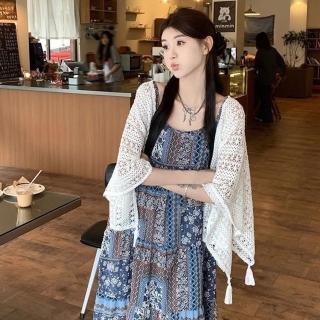 【D.studio】韓版波西米亞風碎花披肩外套(上衣女裝衣服薄外套罩衫防曬外套小外套短版外套短版罩衫 J383)