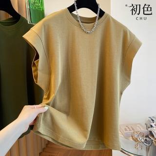 【初色】通勤風寬鬆顯瘦純色圓領短袖飛飛袖T恤上衣女上衣-共6色-11209(M-2XL可選)