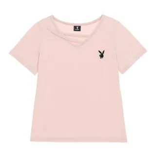 【PLAYBOY】掛脖V領簡約上衣(粉色)