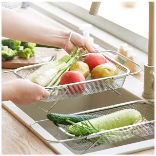 【Klova】不鏽鋼伸縮瀝水籃 廚房水槽瀝水籃 餐具碗盤瀝水架 果蔬洗菜籃 瀝水收納籃