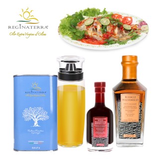 【REGINATERRA 王后之地】多入組‧義大利第一道冷壓初榨(橄欖油500ml+陳年紅標100ml+白色金標250ml+玻璃瓶)