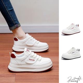 【J&H collection】純色學院風增高厚底老爹鞋 休閒鞋(卡其色 / 紅色 / 黑色)