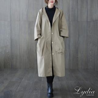 【Lydia】現貨 風衣外套 春季新款文藝寬鬆過膝長版連帽外套(兩色可選)