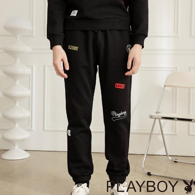 【PLAYBOY】不規則刺繡空氣層長褲(黑色)