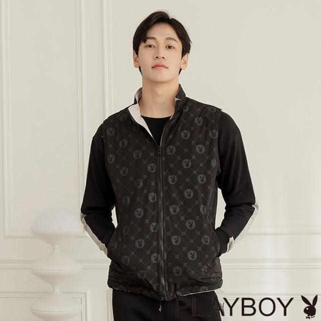 【PLAYBOY】雙面穿滿版印鋪棉背心(黑色)