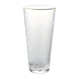 【hoi! 好好生活】金邊V型錘紋玻璃水杯 410ml 高款