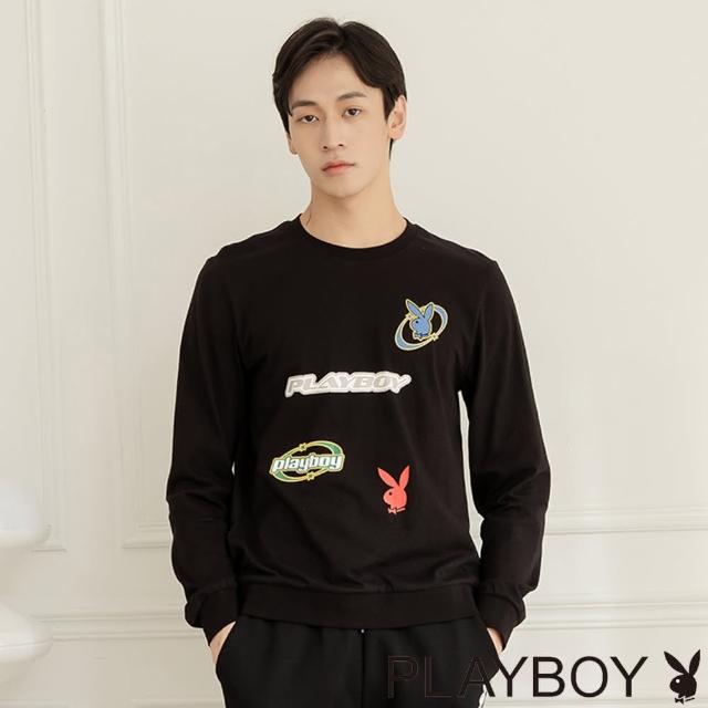 【PLAYBOY】潮酷字母印花圓領上衣(黑色)