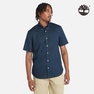 【Timberland 官方旗艦】男款深寶石藍亞麻短袖襯衫(A24WG433)