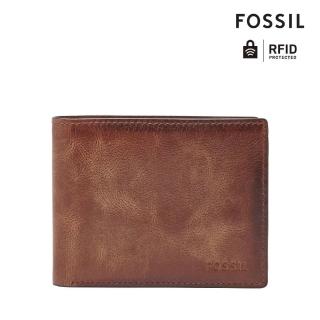 【FOSSIL 官方旗艦館】Derrick 棕色真皮帶翻轉證件格RFID皮夾 男 短夾ML3681200(禮盒組附鐵盒)