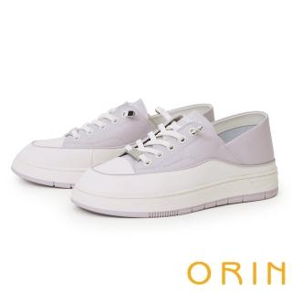 【ORIN】真皮拚色流線免綁帶厚底休閒鞋(紫色)