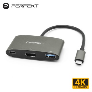 【PERFEKT】USB Type C 3合1Hub 多功能集線器 擴充 HDMI PD 快速充電 PT-57110