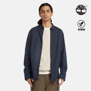 【Timberland 官方旗艦】男款深寶石藍彈性府綢長袖襯衫(A2ANC433)