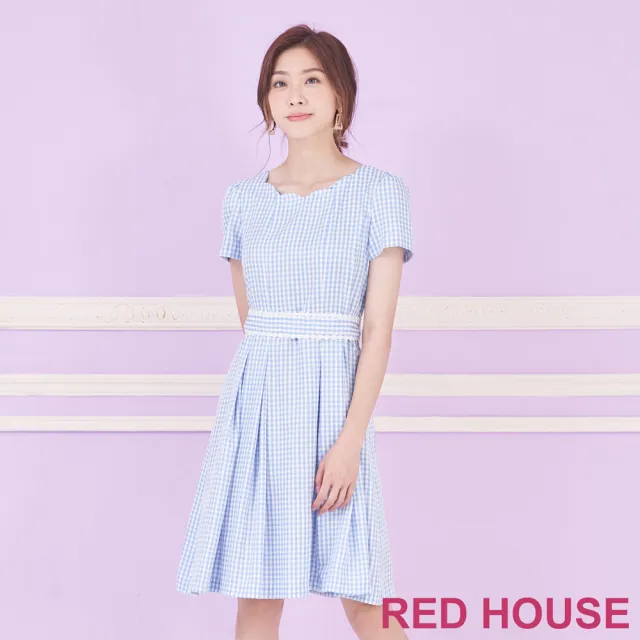 【RED HOUSE 蕾赫斯】甜美花邊領格紋洋裝(共2色)