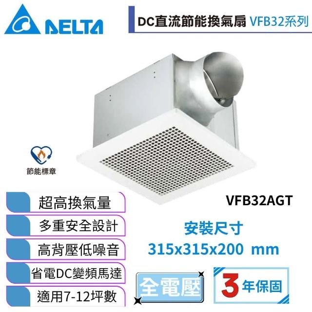 【台達電子】DC直流節能換氣扇-VFB32系列(VFB32AGT-適用7-12坪 全電壓)