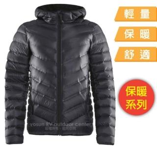 【CRAFT】男 超輕防潑水高彈性保暖羽絨連帽外套夾克(1908006-999000 黑色)