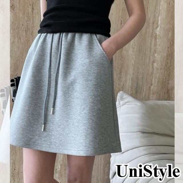 【UniStyle】休閒運動短裙 韓版鬆緊腰A字短裙 女 UV2895(灰)