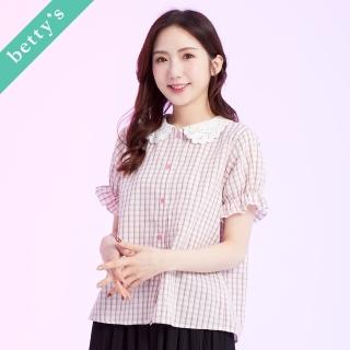 【betty’s 貝蒂思】格紋公主袖蕾絲翻領襯衫(共二色)