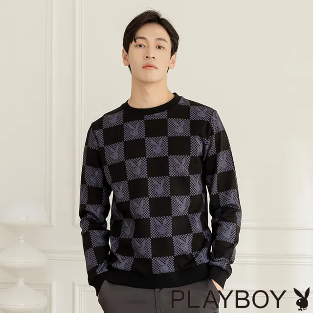 【PLAYBOY】棋盤格兔頭滿版印花TEE(黑色)