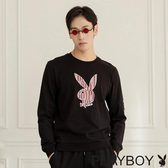 【PLAYBOY】字母排版兔頭圖案上衣(黑色)