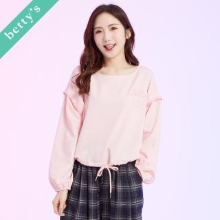 【betty’s 貝蒂思】微笑刺繡抽繩短版長袖上衣(共二色)