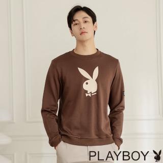 【PLAYBOY】空氣層兔頭厚版印上衣(咖啡色)