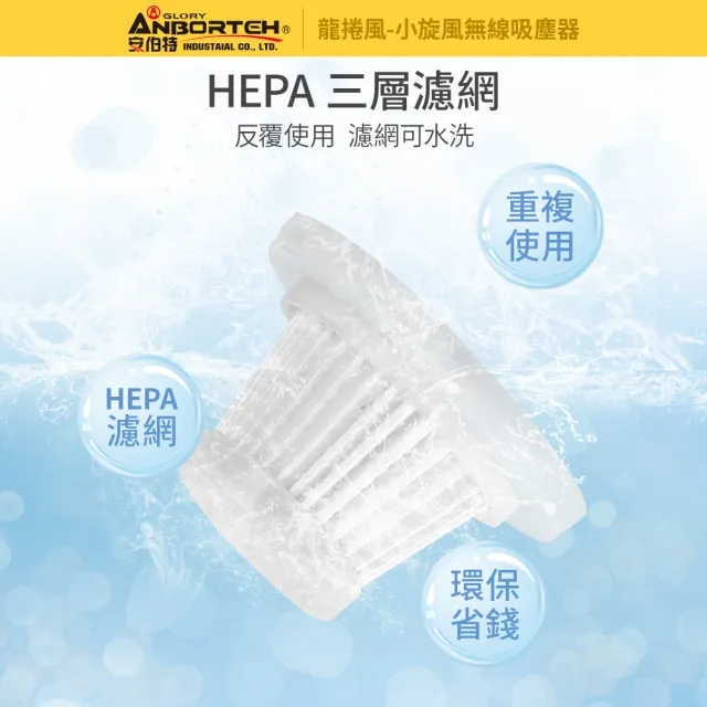 【ANBORTEH 安伯特】小旋風車用吸塵器 國家認證 一年保固-快(無線手持 車家兩用 強勁吸力 USB充電)