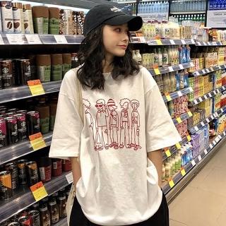 【D.studio】韓版寬鬆休閒圖案短袖上衣(顯瘦上衣 衣服 夏天女裝 短板上衣 短版t恤 女裝 T619)