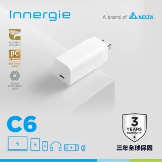 【Innergie】C6 轉換版 60W 1孔 USB-C 萬用充電器無附線 白(3年全球保固/GaN氮化鎵)