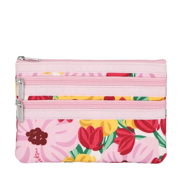 【Lesportsac】三層拉鍊化妝包 收納包 母親節 送禮 禮物(粉紅花漾)