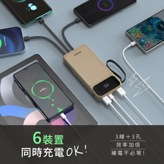 【台隆手創館】KINYO超能充自帶線行動電源10000mAh(KPB-2530)