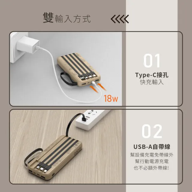 【台隆手創館】KINYO超能充自帶線行動電源10000mAh(KPB-2530)