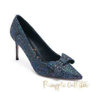 【Pineapple Outfitter】小香風蝴蝶皮帶釦飾高跟鞋 GUTO(深藍色)