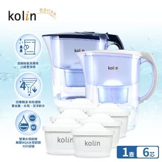 【Kolin 歌林】四重精濾濾水壺 3.8L+濾芯6入(共7芯/最高1年半使用/適用Brita)