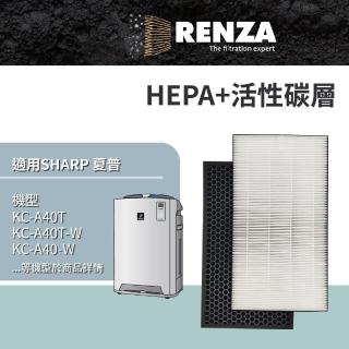 【RENZA】適用 SHARP 夏普 KC-A40T KC-B40-W KC-B50 KC-40P1 空氣清淨機(HEPA濾網+活性碳濾網 濾芯 濾心)