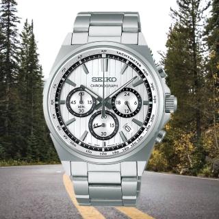 【SEIKO 精工】CS系列 條紋三眼計時碼錶男錶 白 41mm(SBTR031J.8T63-01T0S)