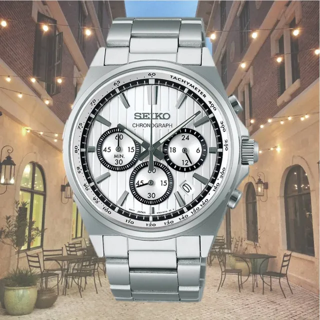 【SEIKO 精工】CS系列 條紋三眼計時碼錶男錶 白 41mm(SBTR031J.8T63-01T0S)