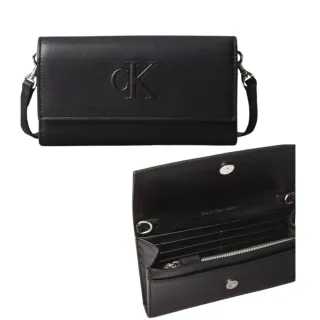【Calvin Klein】立體LOGO 掀蓋WOC 兩用 長夾/斜背包-帥氣黑(ck 黑色 女包 女生包 女生包包)