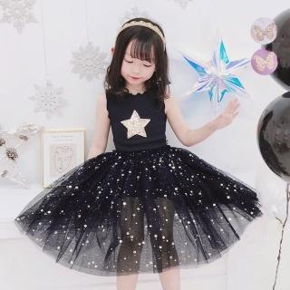 【橘魔法】無袖星星亮片小花蝴蝶挺紗裙洋裝(連身裙 澎澎裙 連身洋裝 連衣裙 紗裙 女童 兒童 童裝)