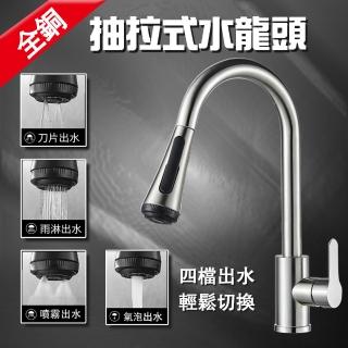 抽拉水龍頭/廚房水龍頭/冷熱款拉絲雙出水伸縮 可旋轉(不含安裝 / 抽拉式水龍頭)