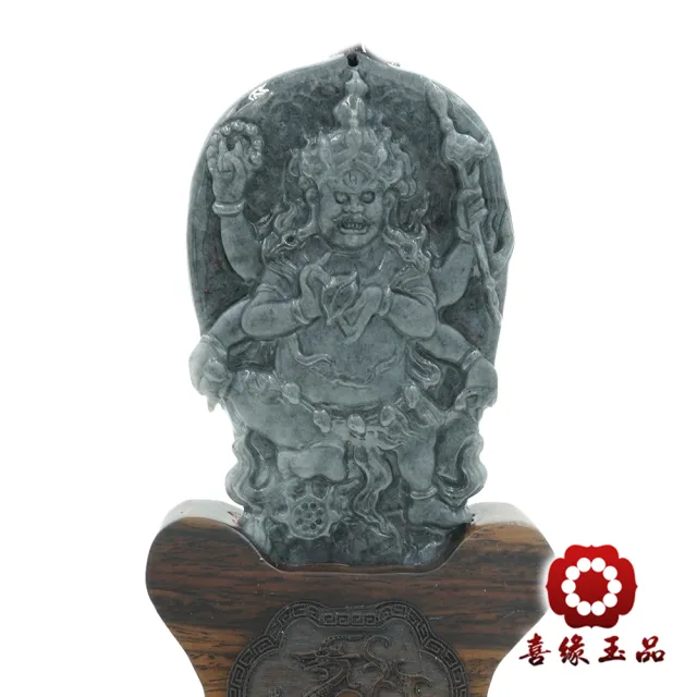 【喜緣玉品】大黑天 天然翡翠A貨 烏雞翡翠 瑪哈嘎拉 風水擺設 擺件-僅此一品(開運風水)(直)