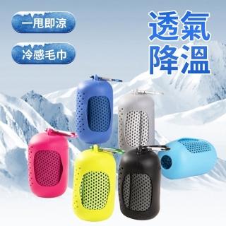 【Homeco】吸濕排汗涼感運動毛巾 極速降溫冷感巾 網狀速乾冰涼毛巾 便攜戶外運動毛巾(附矽膠透氣收納盒)