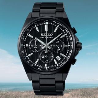 【SEIKO 精工】CS系列 條紋三眼計時碼錶男錶 黑 41mm(SBTR037J.8T63-01T0SD)