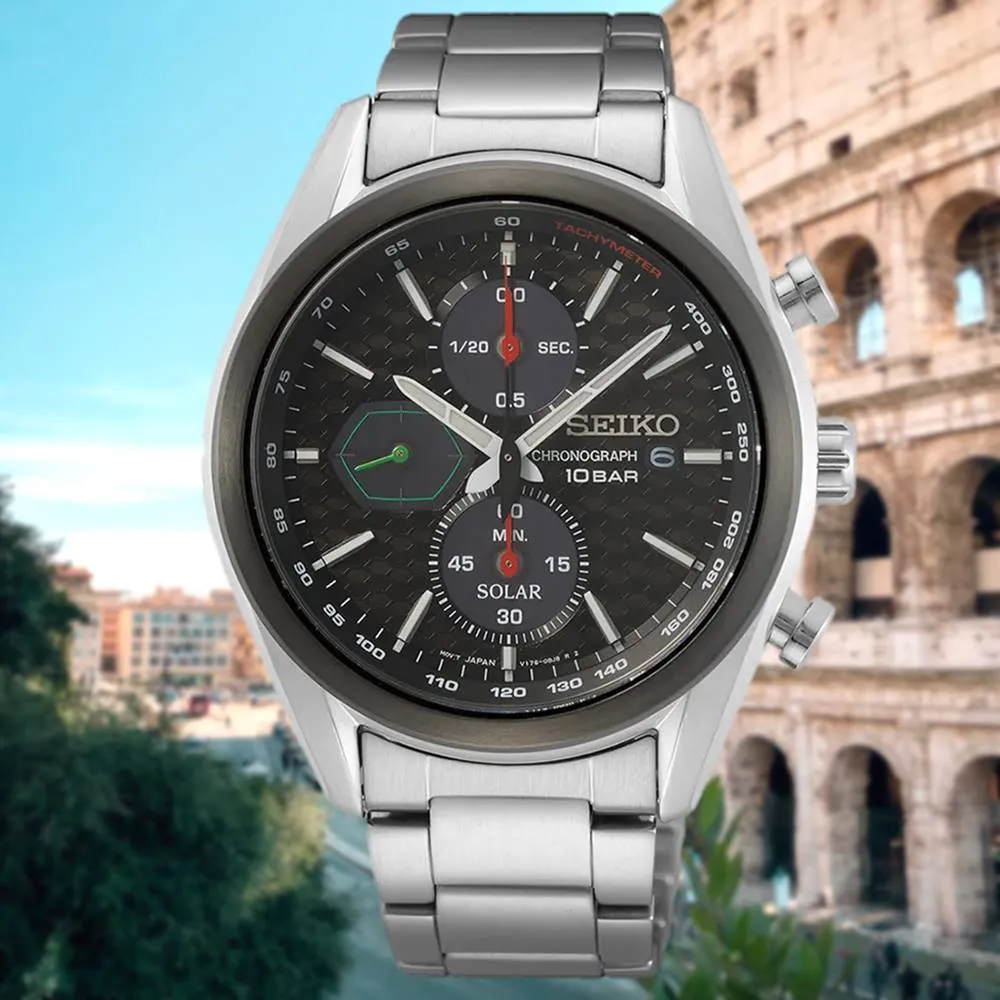 【SEIKO 精工】Criteria太陽能喬治亞羅設計三眼計時碼錶男錶 黑 41mm(SSC803P1.V176-0BH0D)